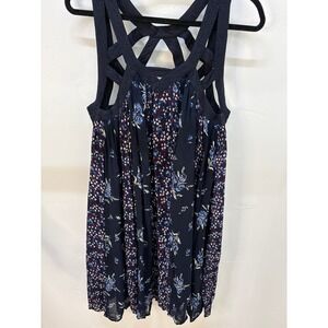 Vnl Styleline Navy Blue Floral Cotton Cage Neck Mini Dress XL 01-007